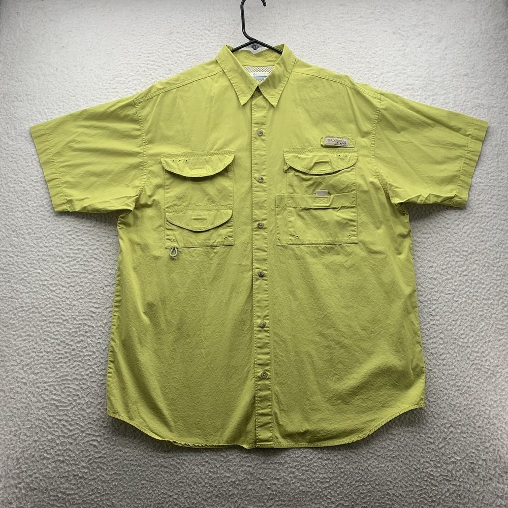 Columbia PFG Bonehead Shirt Mens Medium Lime Green Fishing Outdoor Vented FM7130